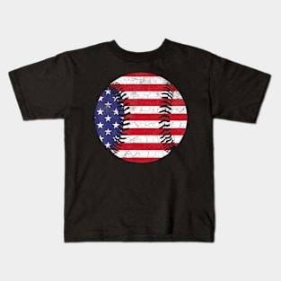 American Flag July 4th USA Baseball Lover Kids T-Shirt